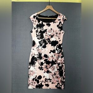 Connected Apparel Floral Dress Womens 6 pink Midi stretch casual Career office